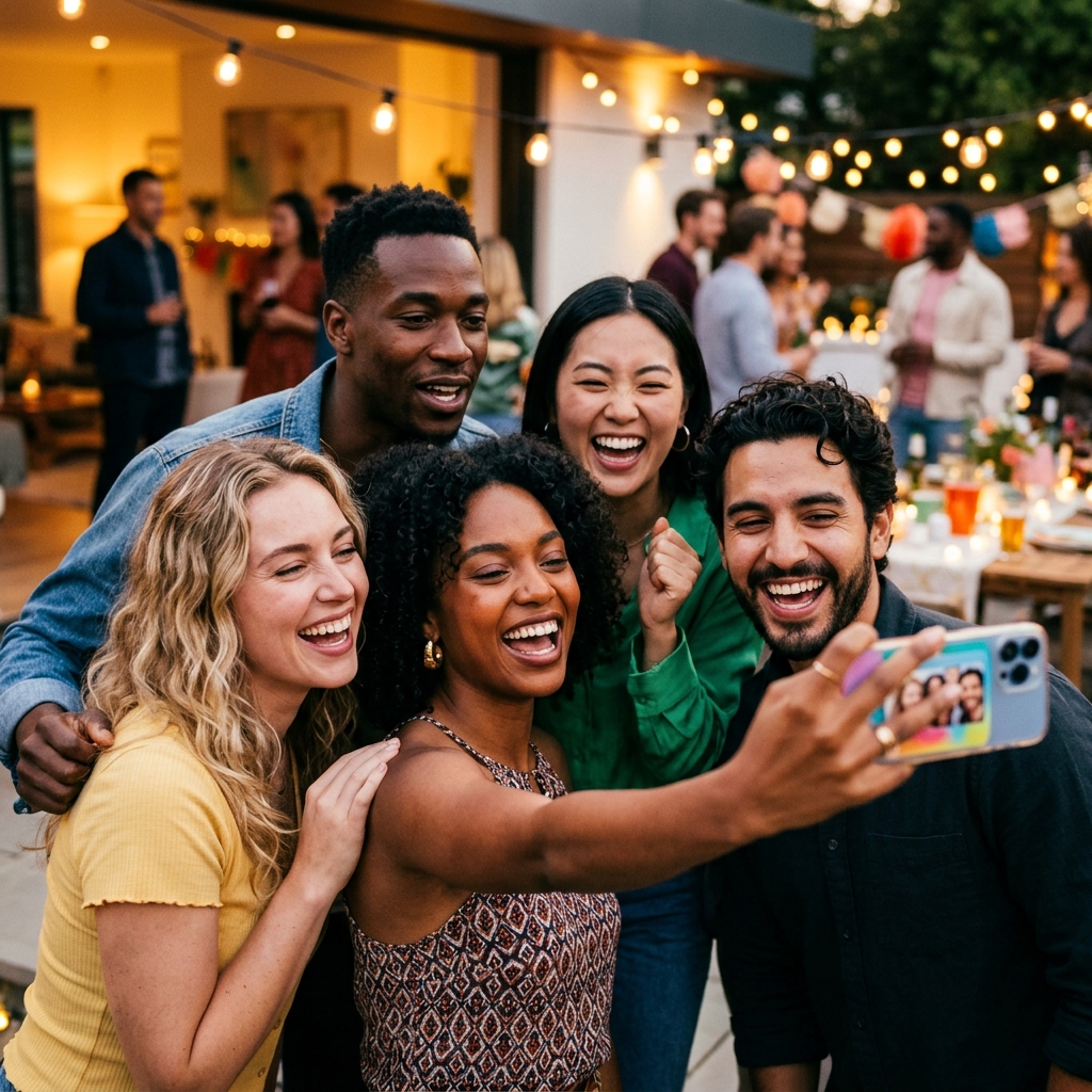 Amigos en una fiesta haciéndose un selfie